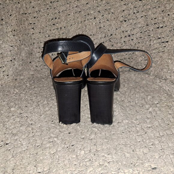 L'INTERVALLE-Black Leather- Dbl Wrap Ankle Strap-Toe Post-Block Heel-Sz 40-NWOB - Picture 6 of 8